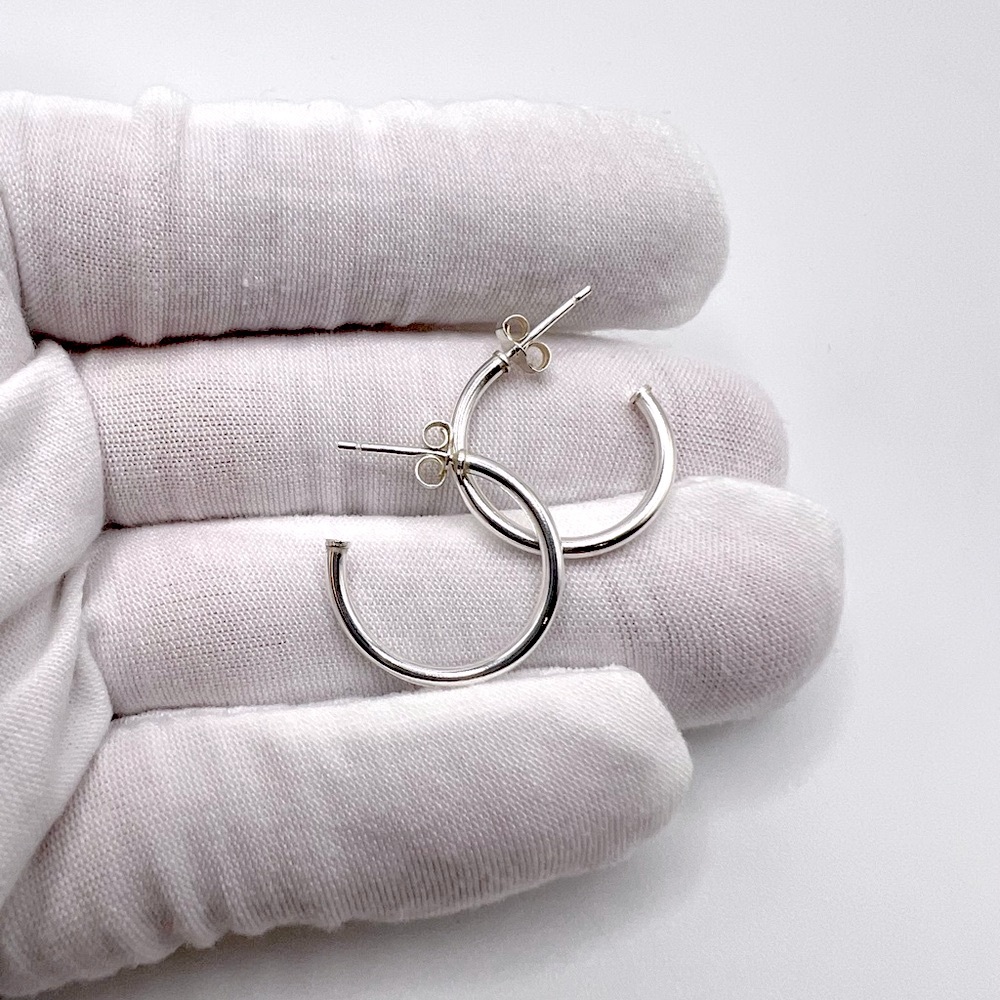 .925 Sterling Silver 19mm x 2mm Post Hoop Earrings - Picture 13 of 15